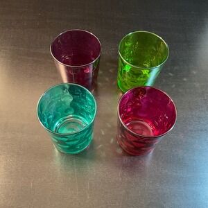 Set of 4‎ Colorful Textured Bubble Glass Tumblers Purple Green Pink Teal